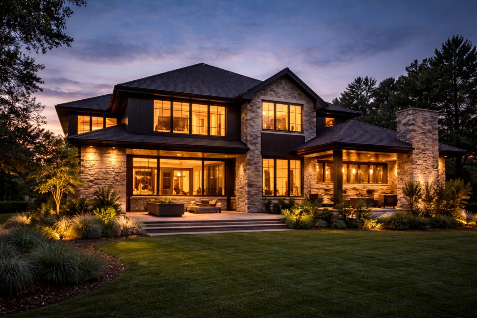 Luxury Nashville home exterior at twilight